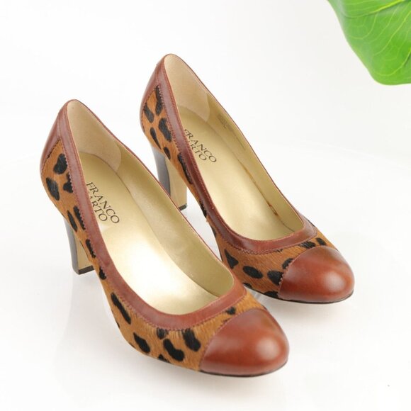 Franco Sarto Womens Empire Pump Size 8 Brown Leopard Calf Hair Heel Dress Shoe - Picture 12 of 12
